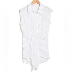 Vigoss Cotton Faux Front Tie Sleeveless Top in White w/Black Stripe Size XL NWT!